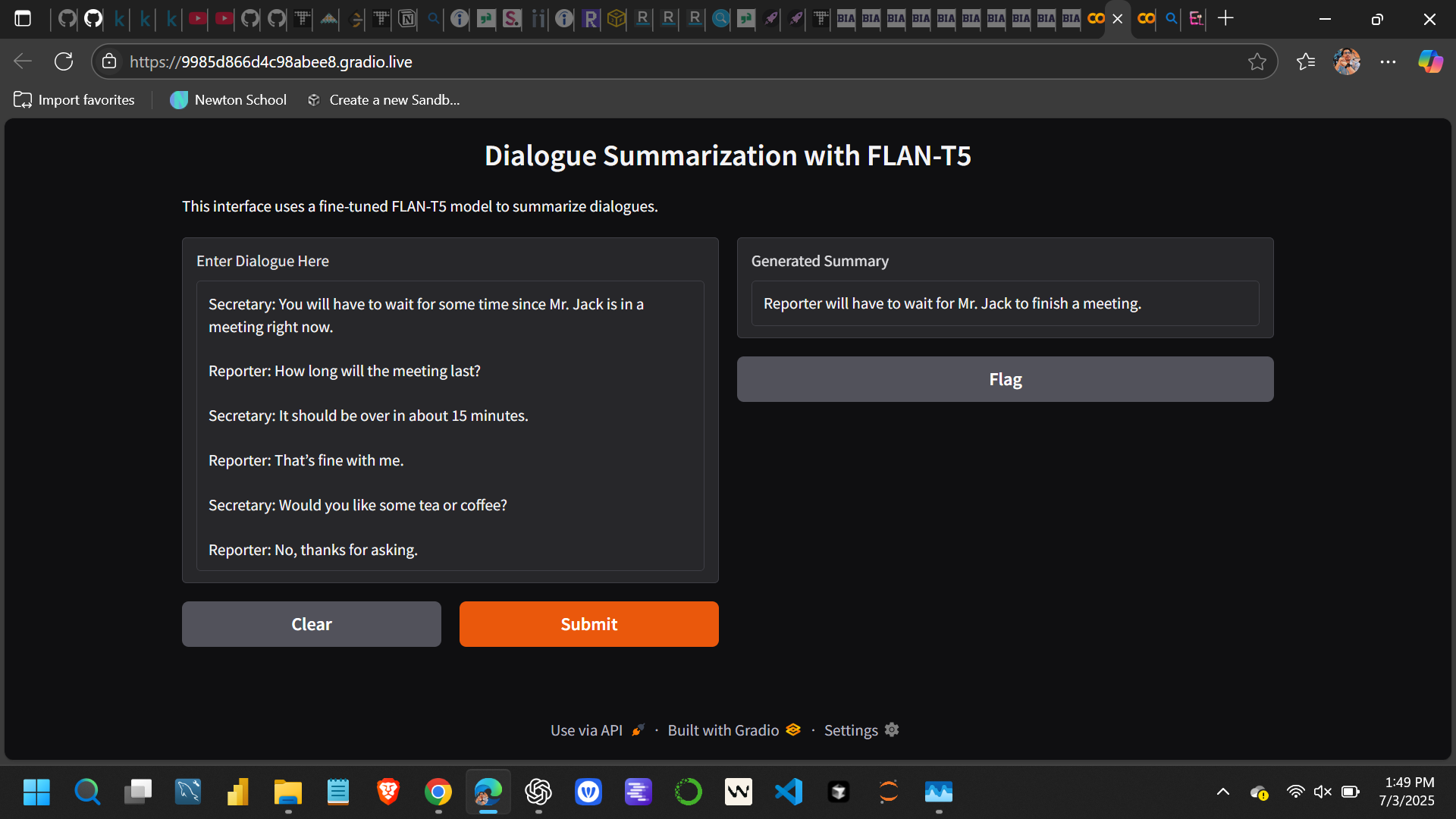 Abstractive Dialogue Summarization using Transformers
